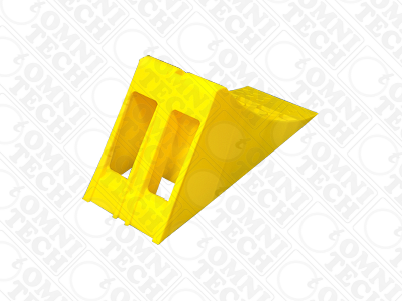 Omni Technosys Terra Chock yellow honeycomb structure HDPE wheel chock for vehicles weighing up to 10 tons handle view