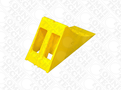 Omni Technosys Terra Chock yellow honeycomb structure HDPE wheel chock for vehicles weighing up to 10 tons handle view