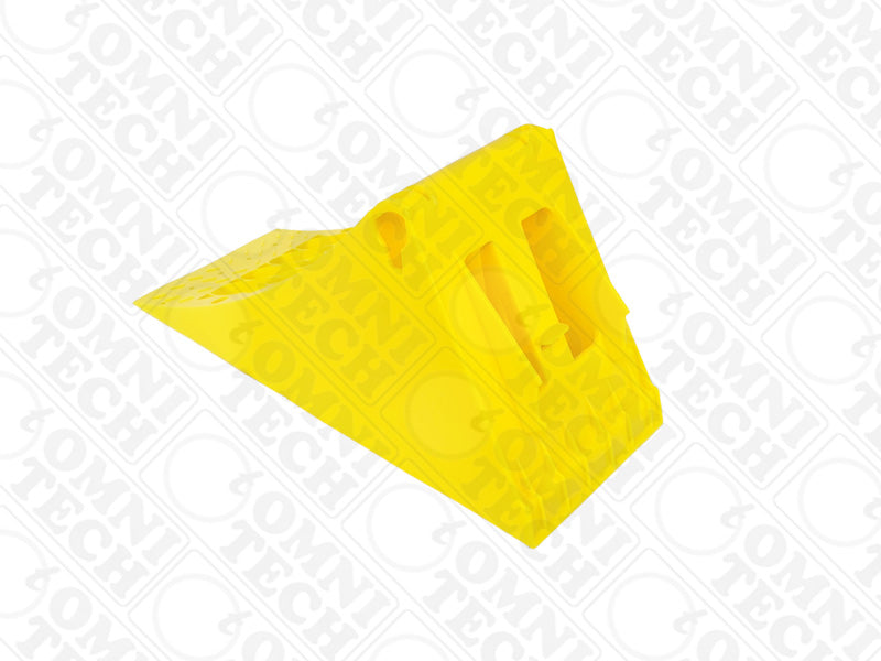 Omni Technosys Terra Chock yellow honeycomb structure HDPE wheel chock for vehicles weighing up to 20 tons handle view
