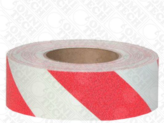 Omni Technosys Peel-&-Stick 2 Inch Heavy Duty High Visibility Grit 60 Red White Anti-Slip Tape