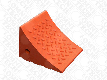 Omni Technosys Terra Chock UC-A215 orange PU wheel chock for vehicles weighing up to 10 tons side view